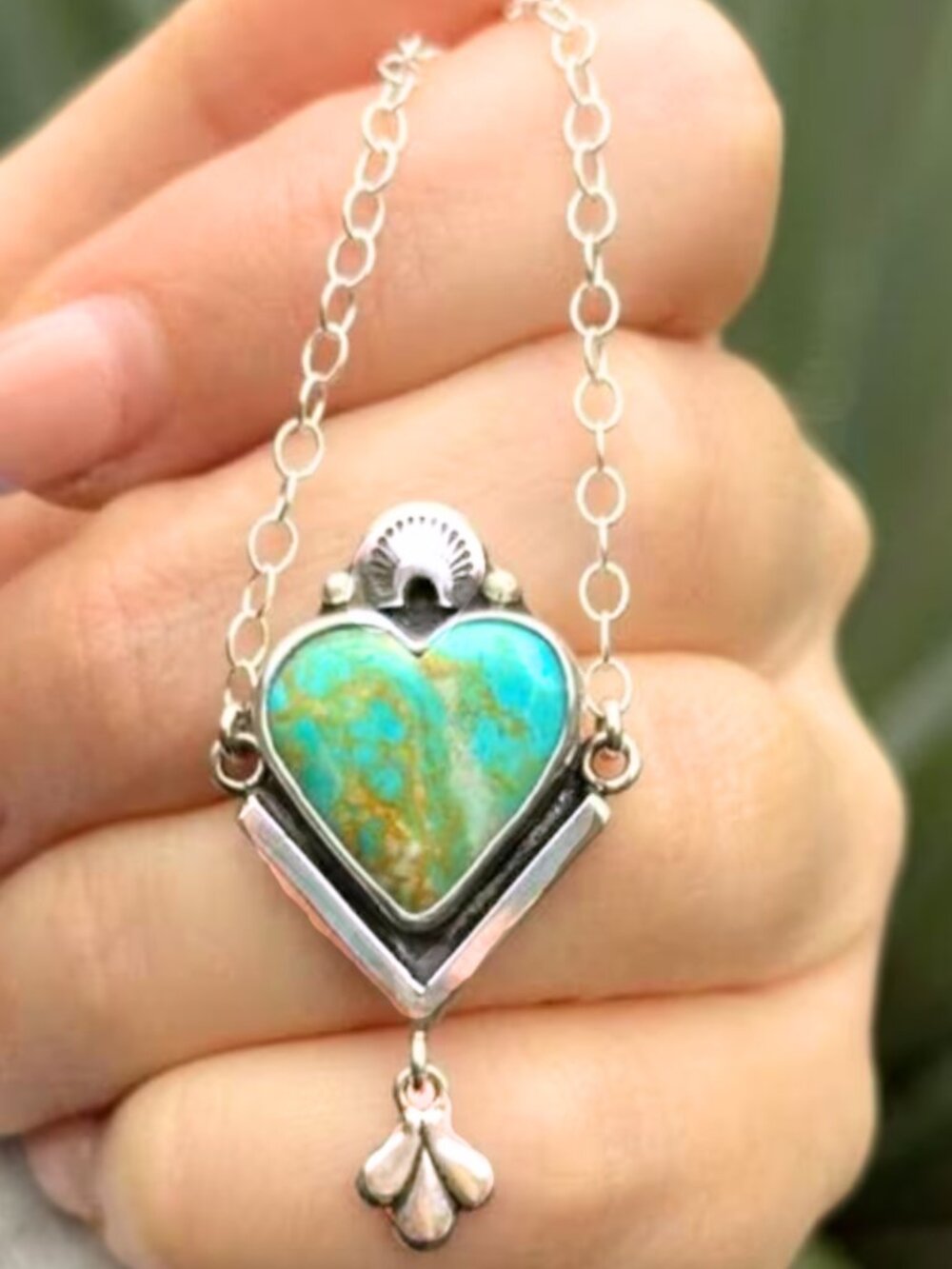 NWT Silver Plated Southwestern Turquoise Heart Pendant Necklace Boho